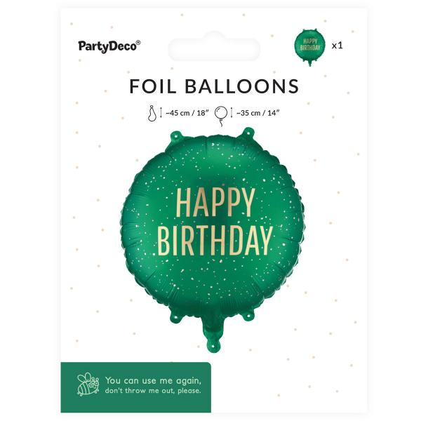 Rund Folieballon Happy Birthday Mørkegrøn 35 cm