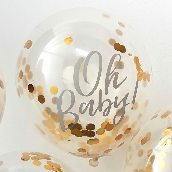 Oh Baby Konfettiballon Guld 5-pak