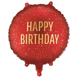 Rund Folieballon Happy Birthday M&oslash;rker&oslash;d 35 cm