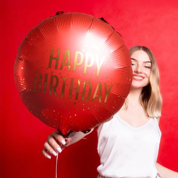 Rund Folieballon Happy Birthday Mørkerød 35 cm