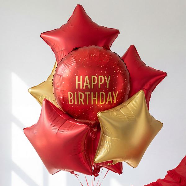 Rund Folieballon Happy Birthday Mørkerød 35 cm