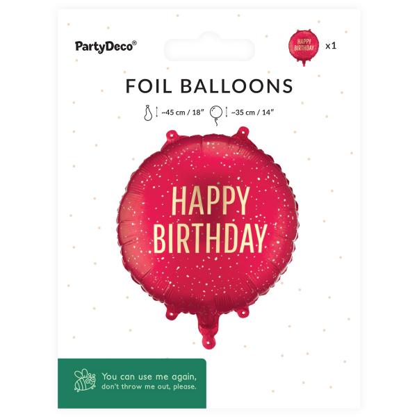 Rund Folieballon Happy Birthday Mørkerød 35 cm