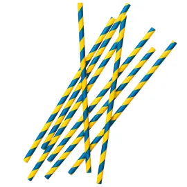 Stribede Papirsugerør Blågul 24-pak