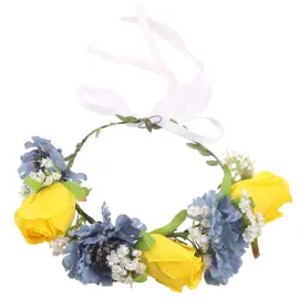 Blomsterkrans Hvid/Gul/Bl&aring;