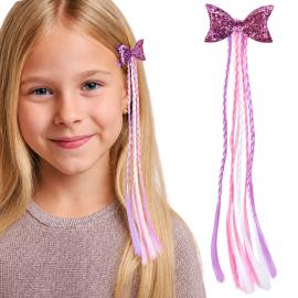 H&aring;rlok med Fletninger Rosa/Lilla/Hvid