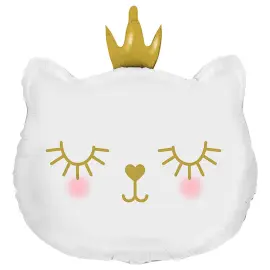 Kat med Prinsessekrone Folieballon Hvid