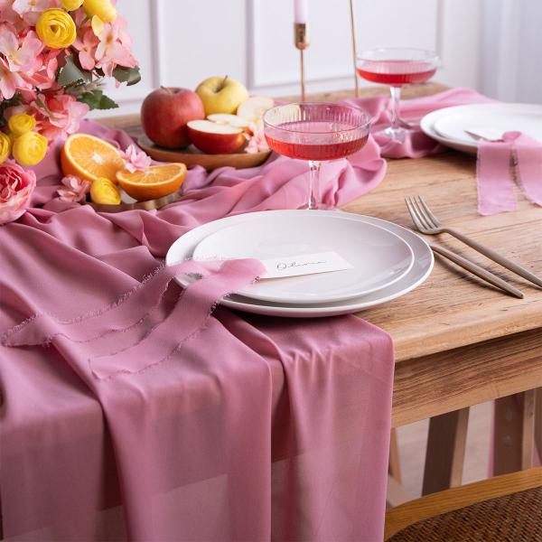 Chiffon Bordløber Mørk Lyserød