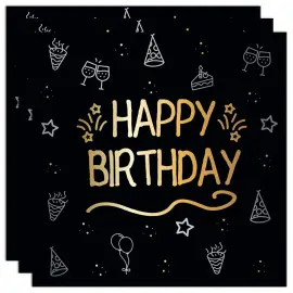 Servietter Happy Birthday Sort 16-pak