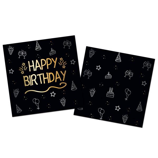 Servietter Happy Birthday Sort 16-pak