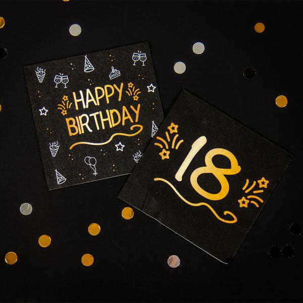 Servietter Happy Birthday Sort 16-pak