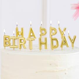 Happy Birthday Bogstavlys Guld