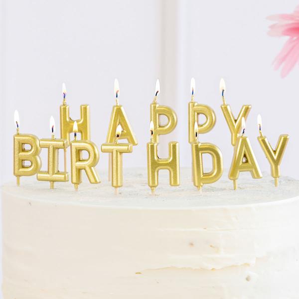 Happy Birthday Bogstavlys Guld