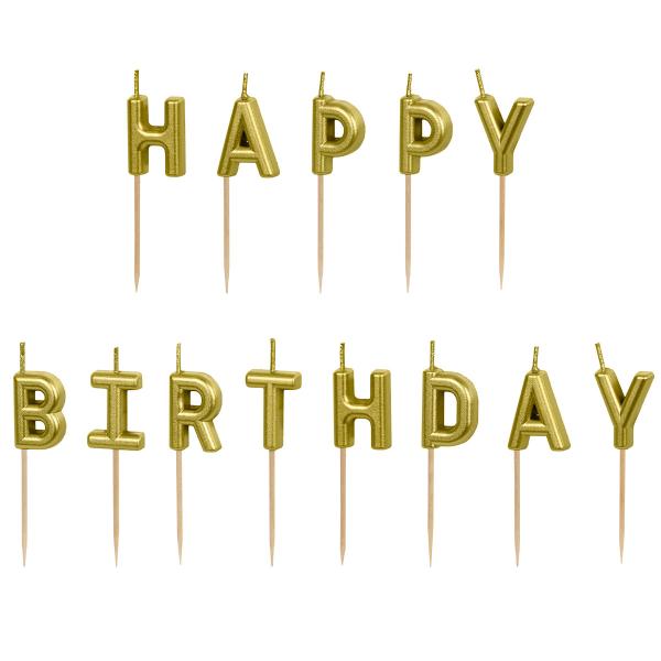 Happy Birthday Bogstavlys Guld