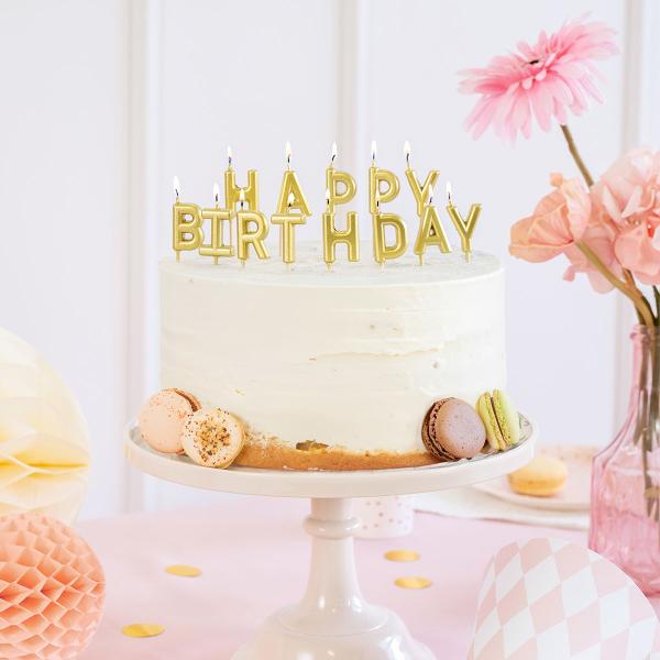 Happy Birthday Bogstavlys Guld