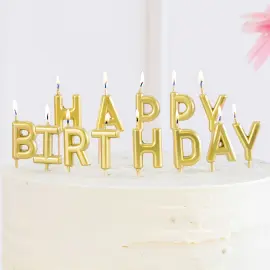 Happy Birthday Bogstavlys Guld