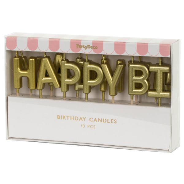 Happy Birthday Bogstavlys Guld