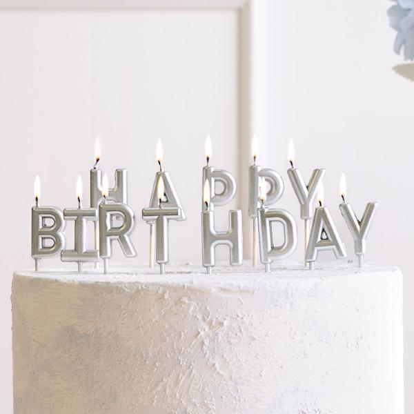 Happy Birthday Bogstavlys Sølv