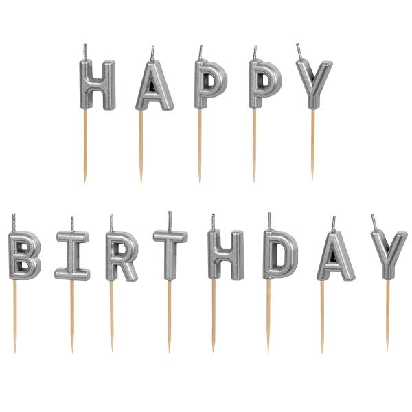 Happy Birthday Bogstavlys Sølv