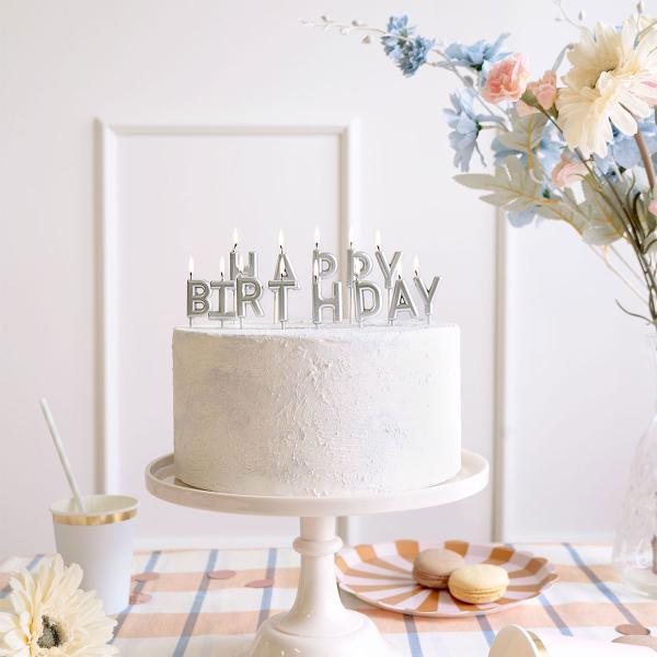 Happy Birthday Bogstavlys Sølv