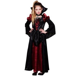 Kostume Vampyrdronning B&oslash;rn R&oslash;d/Sort