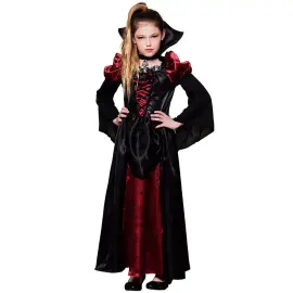Kostume Vampyrdronning B&oslash;rn R&oslash;d/Sort