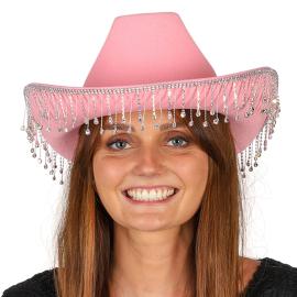 Lyser&oslash;d Cowboyhat med Rhinsten
