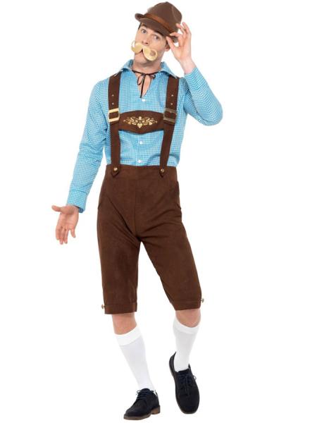 Oktoberfest Lederhosen Kostume Blå & Brun