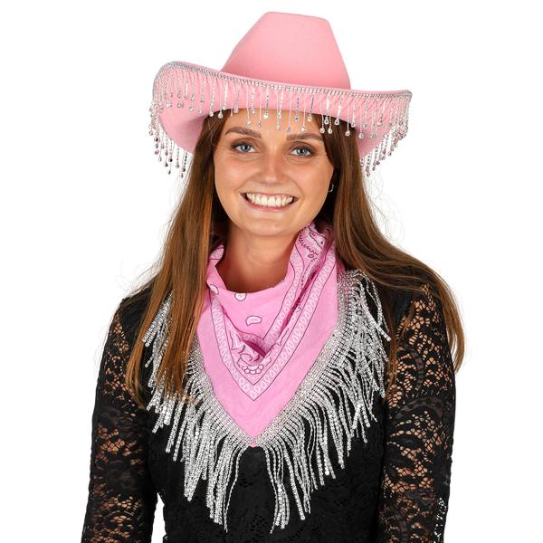 Lyserød Cowboyhat med Rhinsten
