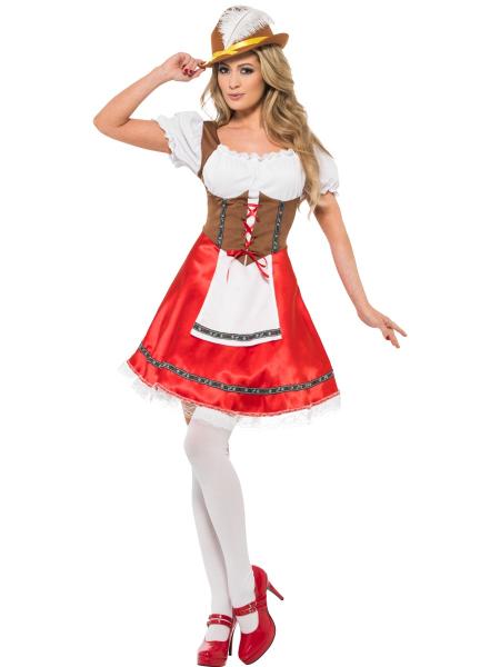 Oktoberfest Tyrolerkjole Rød Kostume