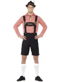 Oktoberfest Lederhosen Kostume Rød & Sort X-Large