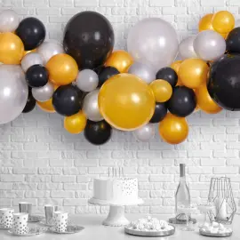 DIY Ballonguirlande Sort, Guld og Sølv