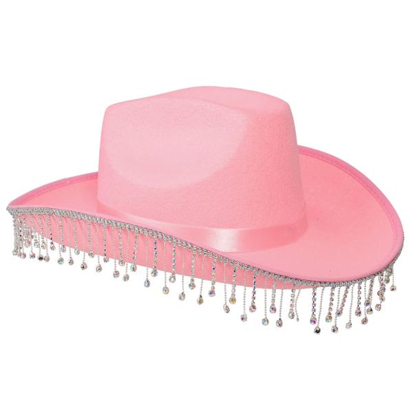Lyserød Cowboyhat med Rhinsten