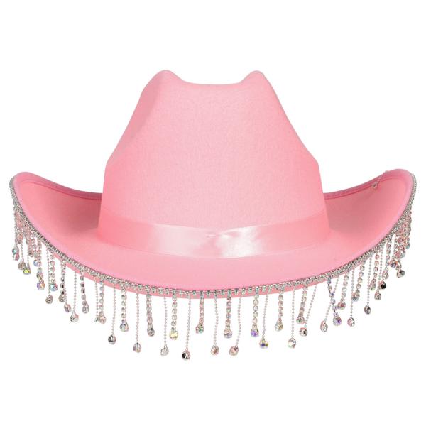 Lyserød Cowboyhat med Rhinsten