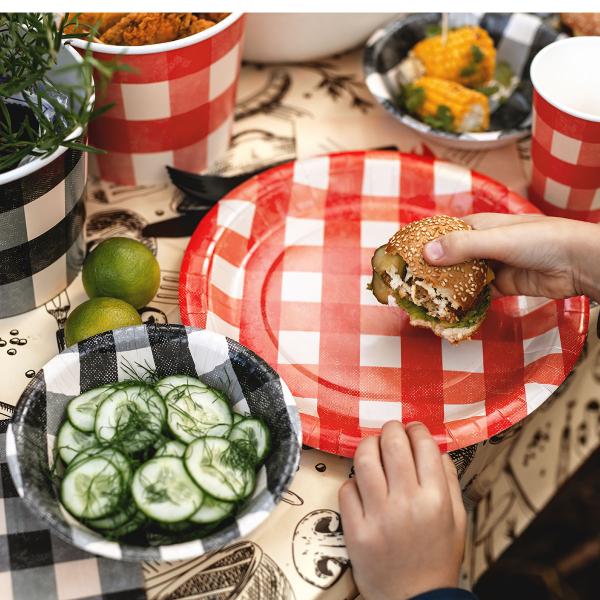 Ternede Paptallerkener Rød 27 cm 6-pak