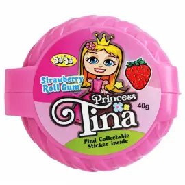 Jordb&aelig;r Tyggegummi Rulle med Prinsesse Sticker 40 g