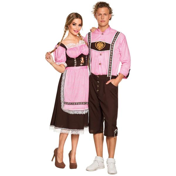 Oktoberfest Dirndl Brun/Rosa/Hvid