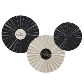 Hængende Fødselsdagspynt Vifte Sort/Cremehvid 3-pak