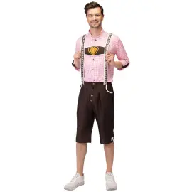 Oktoberfest Lederhosen Brun/Rosa/Hvid