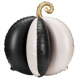 Stående Folieballon 3D Stribet Græskar Sort og Hvid