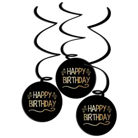 Hængende Fødselsdagspynt Sort/Guld 3-pak