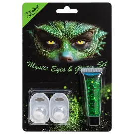 Hvide Kontaktlinser med Gr&oslash;n Glittergel