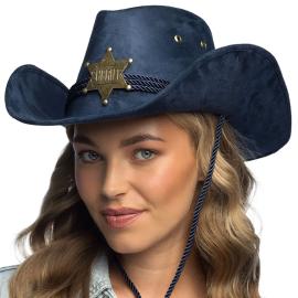 Cowboyhat med Sherifstjerne M&oslash;rkebl&aring;