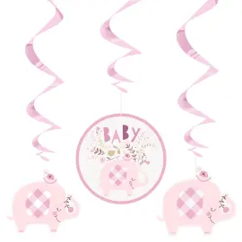 Babyshower Hængende Swirls Dekorationer Elefant Lyserøde