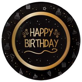 Paptallerkener Happy Birthday Sort 8-pak
