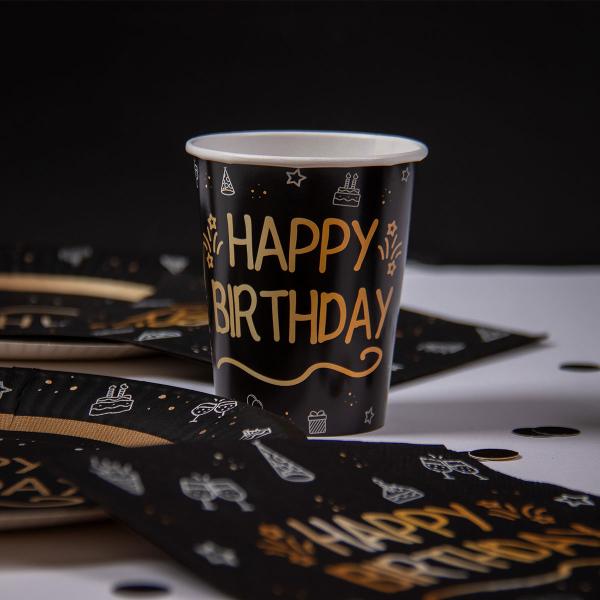 Paptallerkener Happy Birthday Sort 8-pak