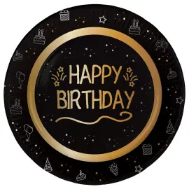 Paptallerkener Happy Birthday Sort 8-pak