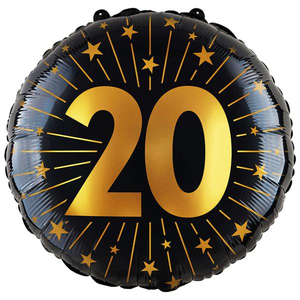 Folieballon med Stjerner og Tallet 20