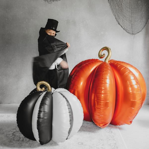 Stående Folieballon 3D Stribet Græskar Sort og Hvid