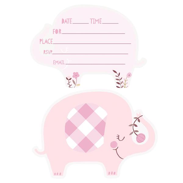 Babyshower Invitationskort Elefant Lyserøde