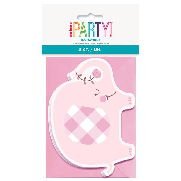 Babyshower Invitationskort Elefant Lyserøde